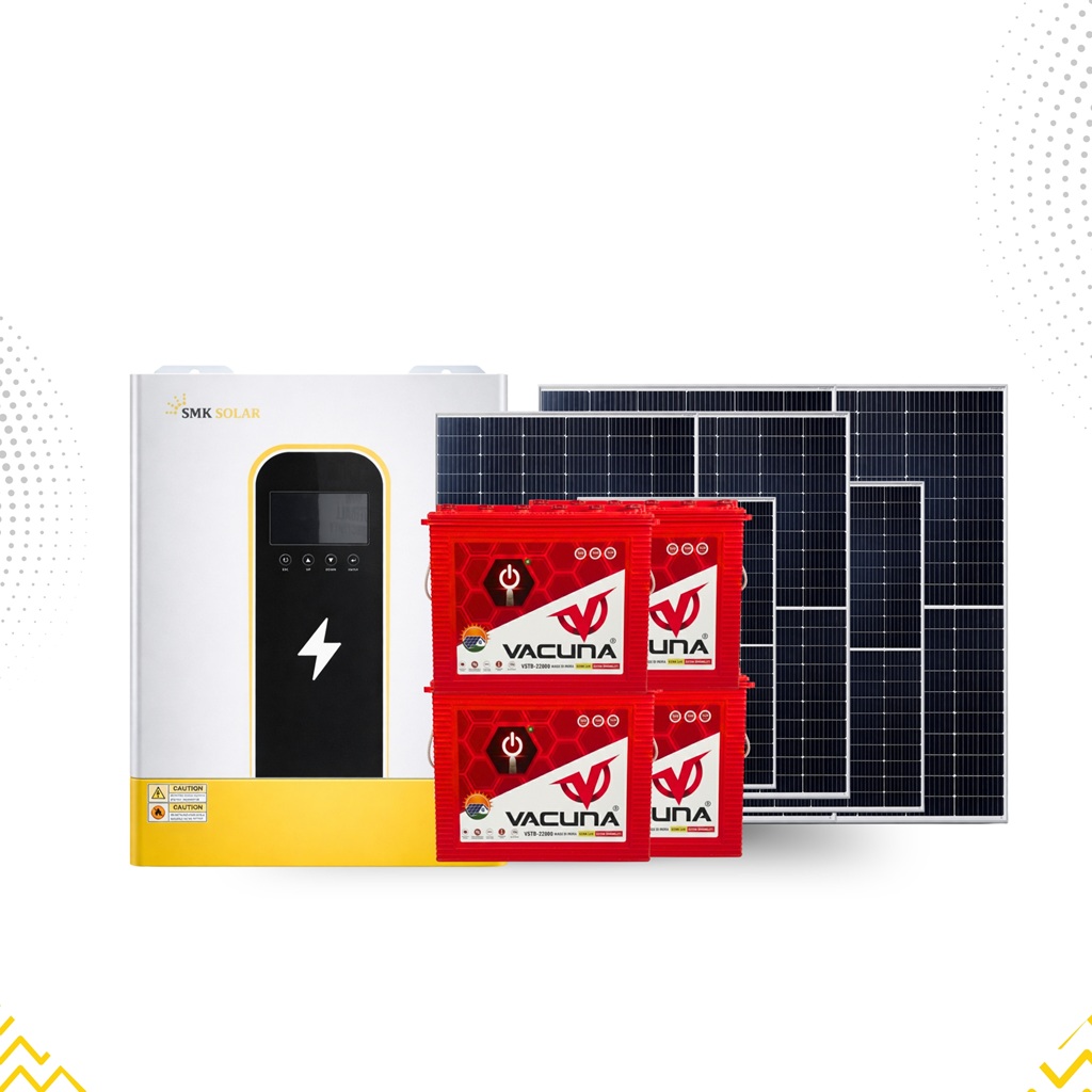 11KVA Hybrid Solar Inverter System with 4x 12V 220Ah Tubular Batteries & Solar panel