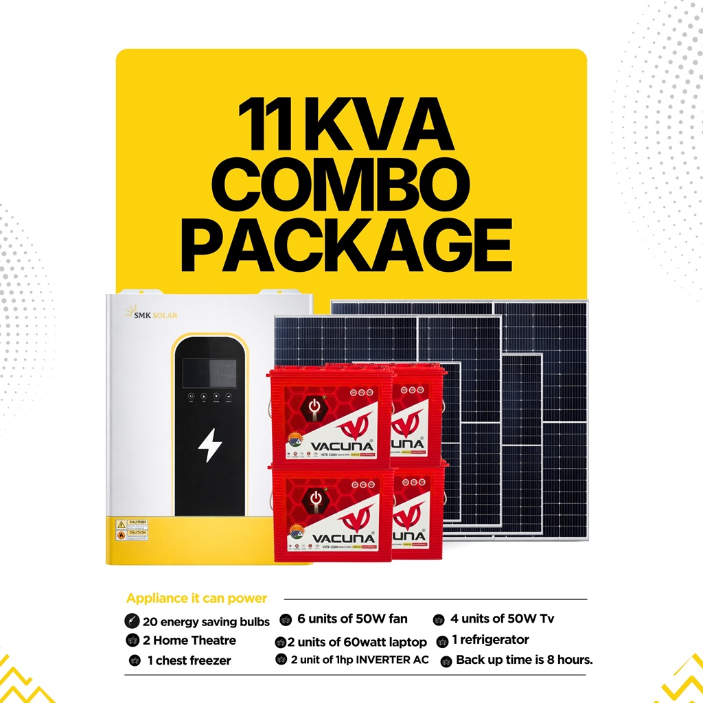 11KVA Hybrid Solar Inverter System with 4x 12V 220Ah Tubular Batteries