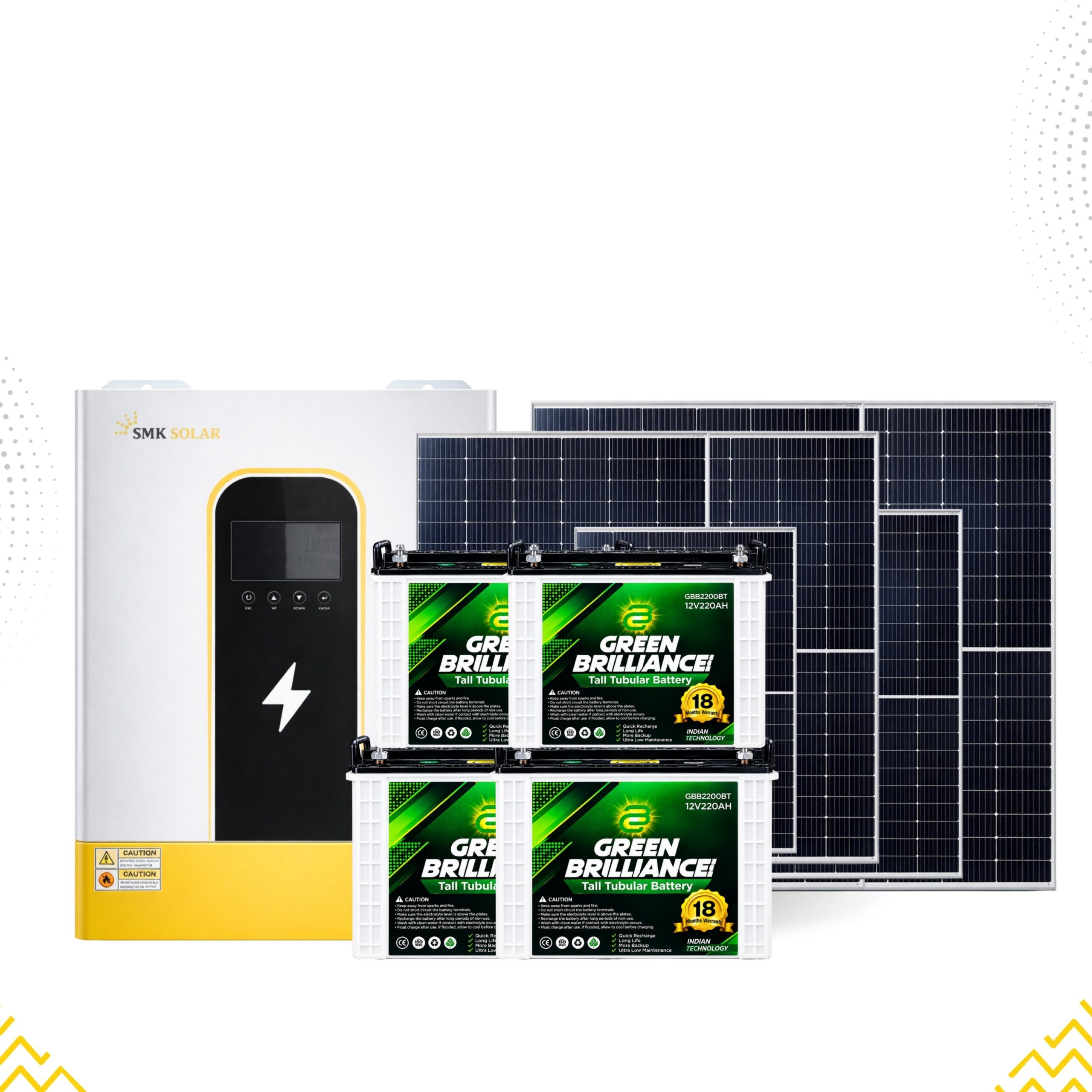 11kVA Solar Inverter, 12V 220AH Tubular Battery & Solar Panel Package