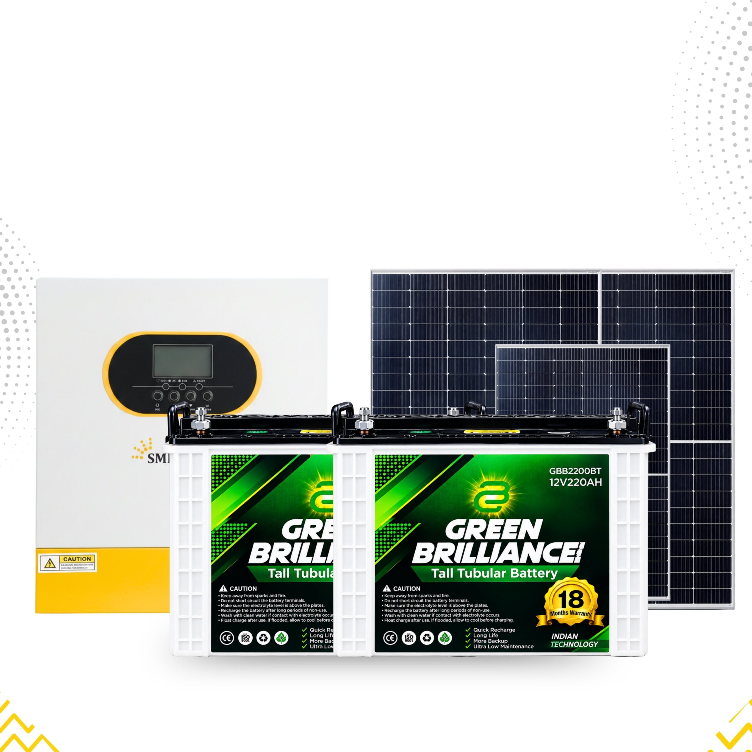 3.5kVA Solar Inverter, 12V 220AH Tubular Battery & Solar Panel Package